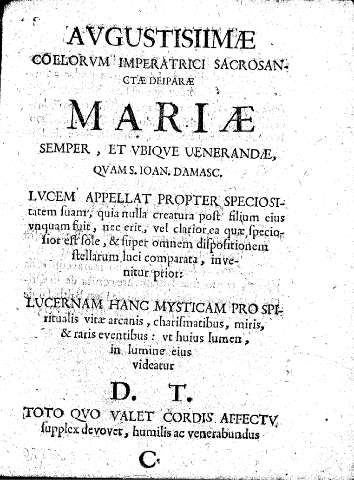 Avgustisiimae caelorvm imperatrici sacrosanctae deiparae Mariae
