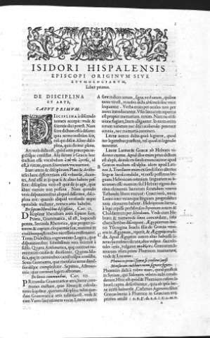 [Isidori Hispalensis Episcopi Originum sive... y Liber primus] 1
