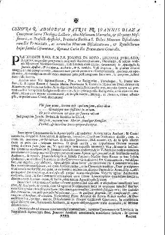 Censvra R. Admodvm Patris Fr. Joannis Diaz...