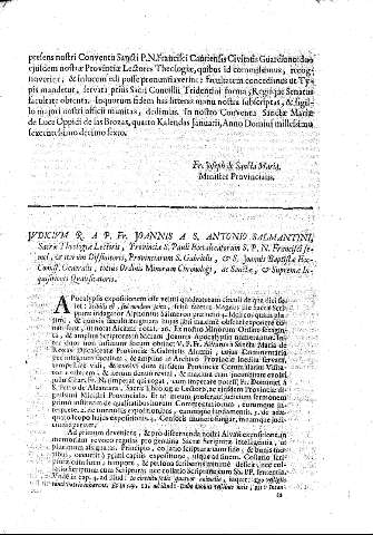 Jvdicivm R. A P. Fr. Joannis a S. Antonio Salmantini