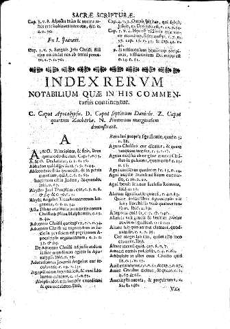 Index rervm notabilium quae in his Commentariis continentur  