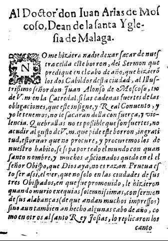 Al doctor don Iuan Arias de Moscoso, Dean de la Santa Yglesia de Malaga