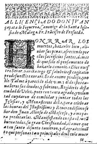 Al Licenciado Don Jvan çapata de Figueroa,Canonigo de la Santa Iglesia de Malaga. Ft. Fracisco de Fresneda