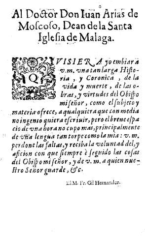Al Doctor Don Iuan Arias de Moscoso, Dean de la Santa Iglesia de Malaga