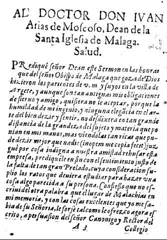 Al doctor Don Ivan Arias de Moscoso, Dean de la Santa Iglesia de Malaga. Salud