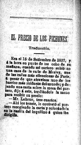 El precio de los pichones. Traducción.