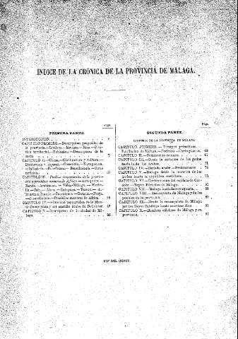 Índice de la crónica de la provincia de Málaga