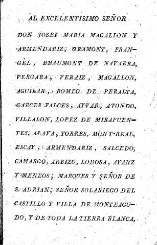 Al Excelentisimo Señor Don Josef Maria Magallon y Armendariz