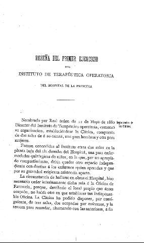Reseña del primer ejercicio del Instituto de terapéutica operatoria del Hospital de la Princesa