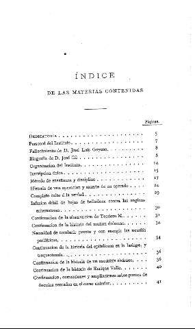 Índice de las materias contenidas