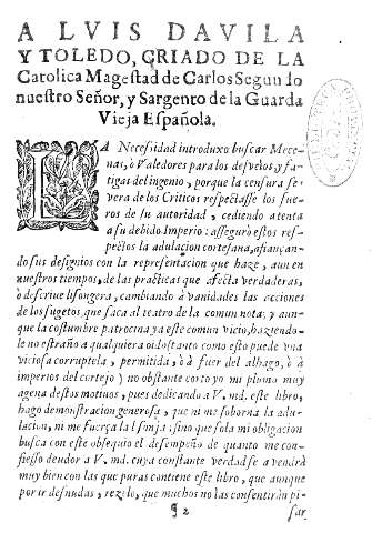 A Lvuis Davila y Toledo, criado de la Catolica Magestad de Carlos Segundo nuestro Señoe, y Sargento de la Guarda Vieja Española