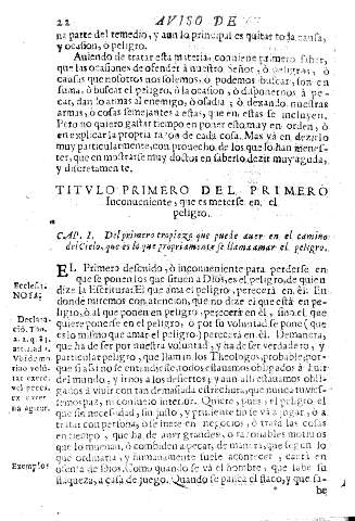 Titvlo primero del primero Inconueniente, que es meterse en el peligor