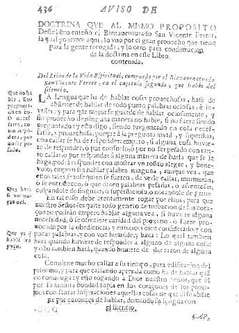 Doctrina qve al mismo proposito deste libro enseño ei Bienauenturado San Vicente Ferrer ...