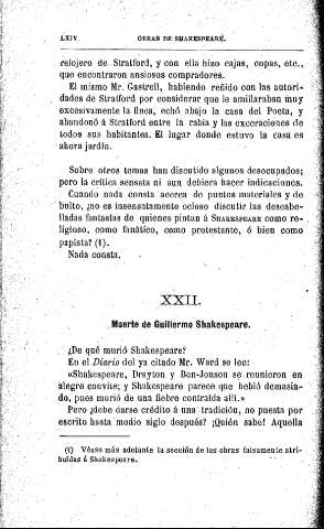 XXII. Muerte de Guillermo Shakespeare