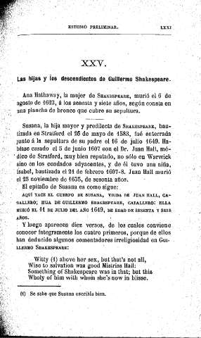 XXV. Las hijas y los descendientes de Guillermo Shakespeare