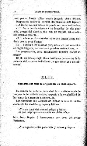 XLIII. Censuras por falta de originalidad en Shakespeare