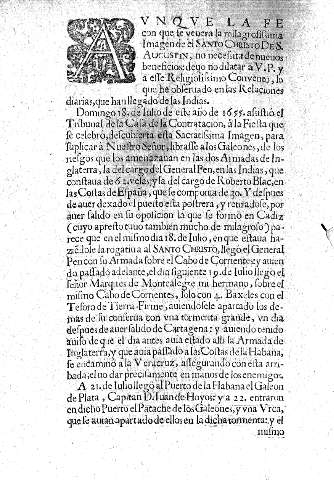 Aunque la fe con que se venera la milagrosissima Imagen de el Santo Christo Des. Augustin, 
