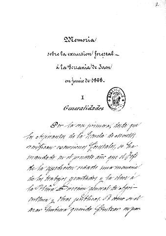 Memoria sobre la excursión forestal á la Serrania de Jaen en junio de 1868. I Generalidades