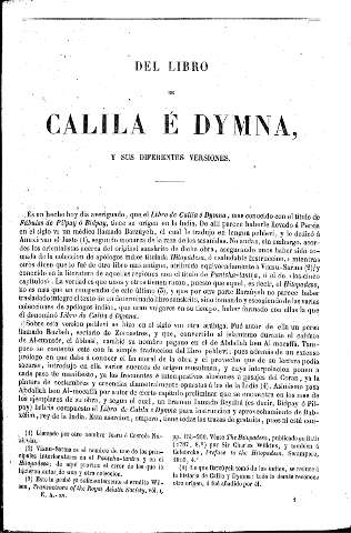 Del Libro de Calila é Dymna, y sus diferentes versiones