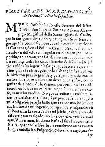Parecer del M.R.P.M.Fr. Ioseph de Cordoua, Predicador Capuchino