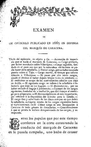Examen de un Opúsculo publicado en 1665 en defensa del Marqués de Caracena