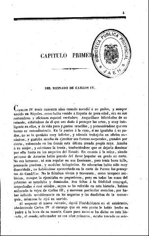 Capítulo Primero. Del reinado de Carlos IV