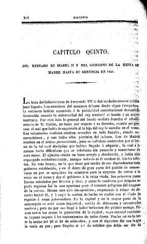Capítulo Quinto. Del reinado de Isabel II y del gobierno de la reina su madre hasta su renuncia en 1840
