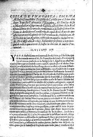 Copia de una carta, escrita al Ilustrissimo Señor Presidente de Castilla, por el Señor don Iuan Bautista Valençuela Velazquez, ...