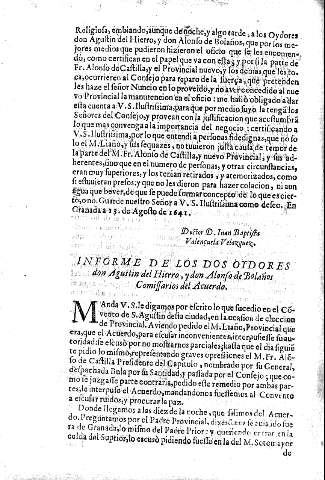 Informe de los dos oidores don Agustin del Hierro, y don Alonso de Bolaños, Comissarios del acuerdo