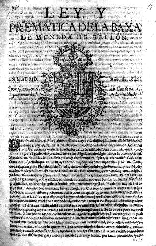Ley, y prematica de la Baxa de moneda de Bellon