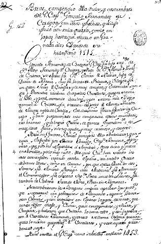 Breve compendio dela vida, y costumbres del G. Captn. Gonzalo Hernandez de Cordoba ...