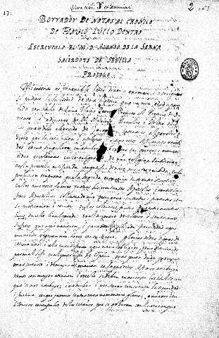 Borrador de notas al cronico de Flavio Iulio Dextro. Escrivialo el M. D. Alonso de la Serna sacerdote de Sevilla. Prologo
