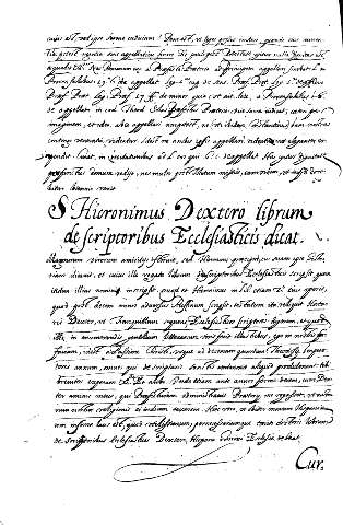 Hieronimus Dextero librum de scriptoribus Ecclesiasticis dicat