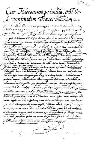 Cur Hieronimo primum post Orosio omnimodam Dexter historiam saerarit