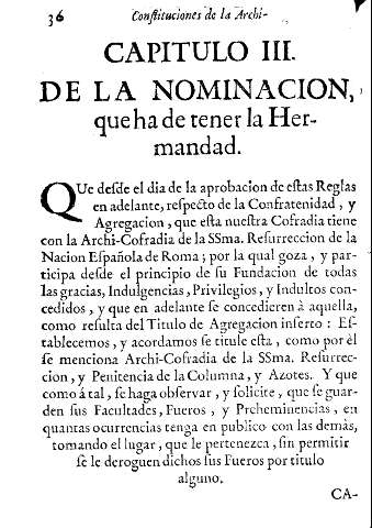Capitulo III. De la nominacion, que ha de tener la hermandad
