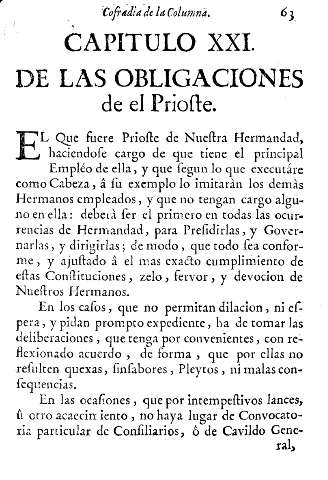 Capitulo XXI. De las obligaciones de el Prioste
