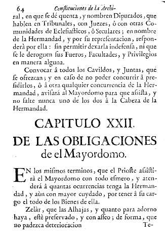 Capitulo XXII. De las obligaciones de el Mayordomo
