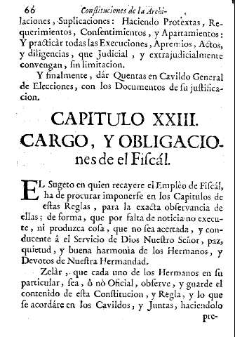 Capitulo XXIII. Cargo, y obligaciones de el Fiscál