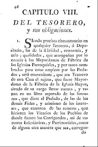 Capitulo VIII. Del tesorero, y sus obligaciones