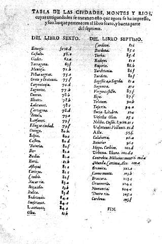 Tabla de las ciudades, montes y rios, cuyas antiguedades se tratan en esto que agora se ha impresso, ...