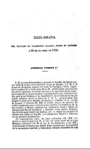 Texto español del Tratado de Cuadruple  Alianza, fecho en Londres a 22 de abril de 1834.