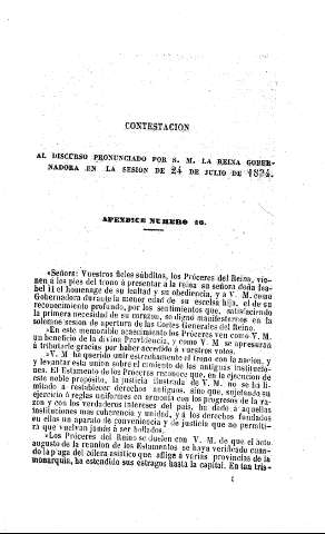 Contestacion al discurso pronunciado por S.M. la reina gobernadora en la sesion de 24 de julio de 1834