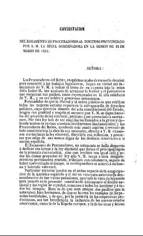 Contestacion del Estamento de Procuradores al discurso pronunciado por S.M. la Reina Gobernadora en la sesión de 22 de marzo de 1836.
