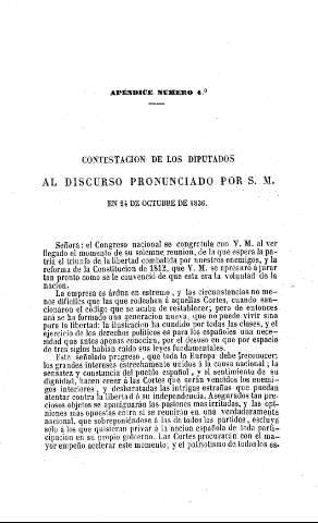 Contestación de los Diputados al discurso pronunciado por S.M. en 24 de octubre de 1836