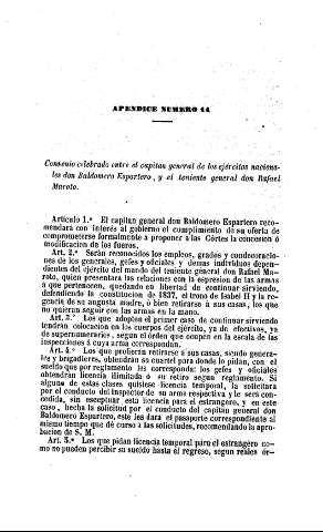 Convenio celebrado entre el Capitán General de los ejercitos nacionales Don Baldomero, y el Teniente General don Rafael Maroto