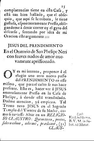 Jesus del Prendimiento en el oratorio de San Phelipe Neri con suaves nudos de amor nuevamente aprissionado