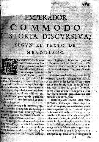 Emperador Commodo. Historia discursiva segun el texto de herodiano.