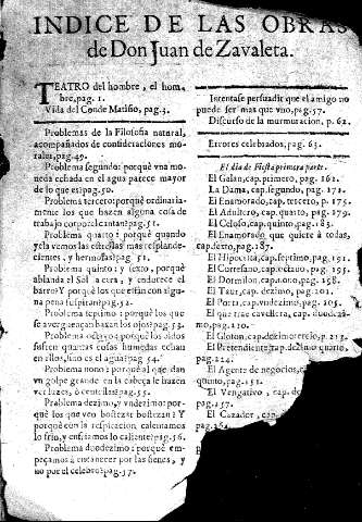 Indice de las obras de Don Juan de Zavaleta