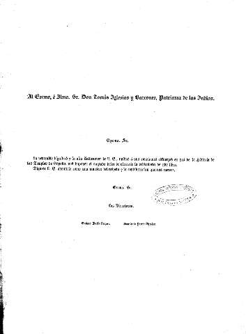 Al Excmo. é Ilmo. Sr. Don Tomás Iglesias y Barcones, Patriarca de las Indias