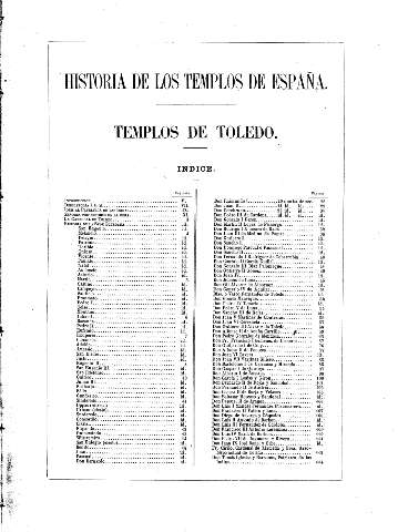 Historia de los templos de España. Templos de Toledo. Indice